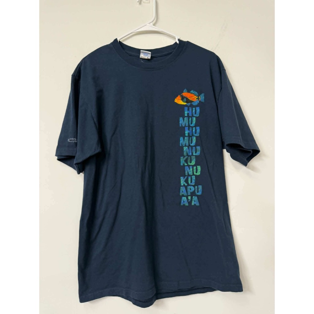 Crazy Shirts Hawaii Mens Large Humuhumunukunukuapua'a Fish Graphic T-Shirt Navy